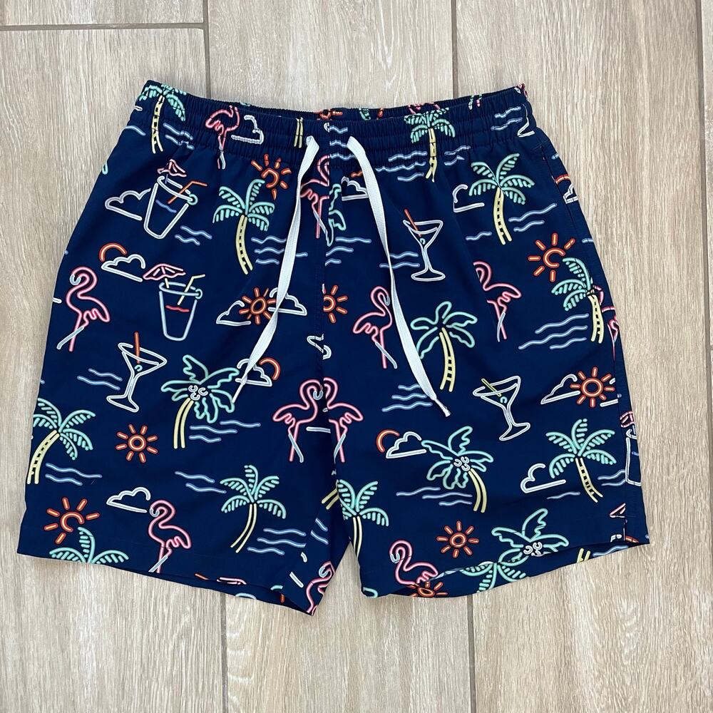 Chubbies Navy Swim Trunks with Neon Tropical Icons